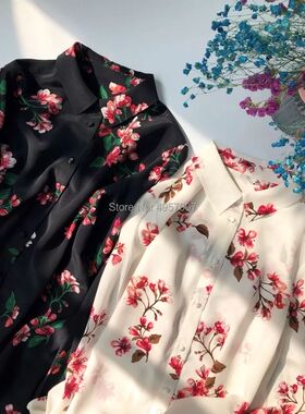 Elfbop Silk 100% Women Black/White Floral Printed Shirt Top