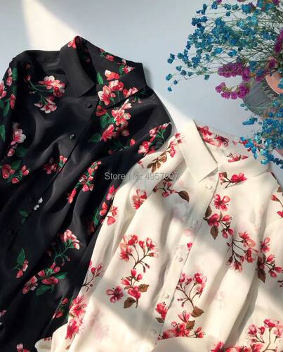Elfbop Silk 100% Women Black/White Floral Printed Shirt Top