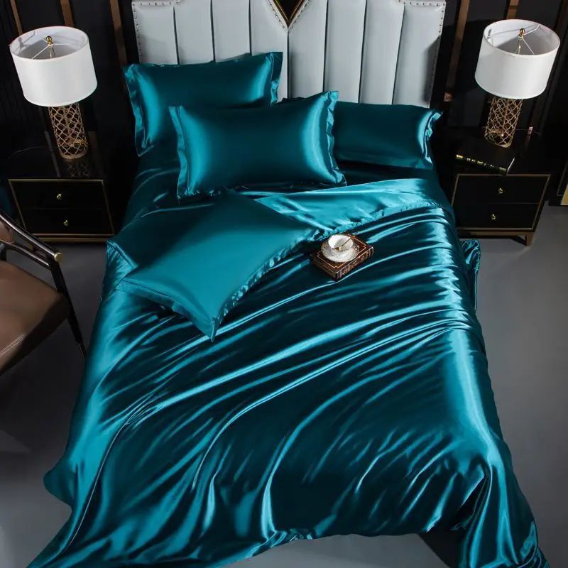 High End Home Emulation Silk Satin Bedding Set Luxury Single
