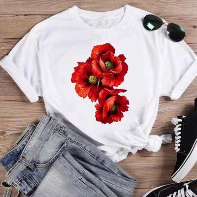 Print Fashion Watercolor Spring Flower 2024 Women Cartoon Sh