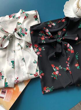 Elfbop Women 100% Silk Long Sleeve Bow Ties Floral Printing