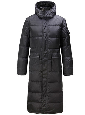 Men's Extra Long Removable Hooded Double Zipper Down Jacket