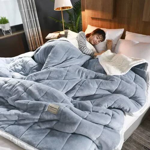 Coral Fleece Autumn Winter Warm Blankets for Bed 3 Layers Th