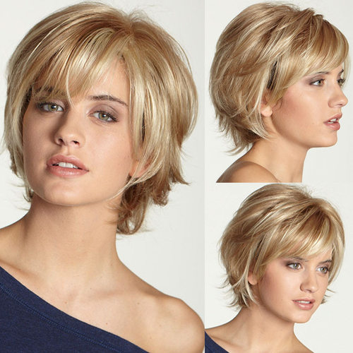 Female Short Straight Hair, Light Golden Outer Curls, Short