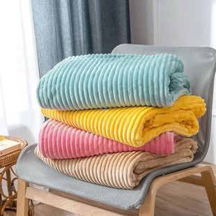 Striped Flannel Blankets For Beds Solid Pink Blue Color Soft
