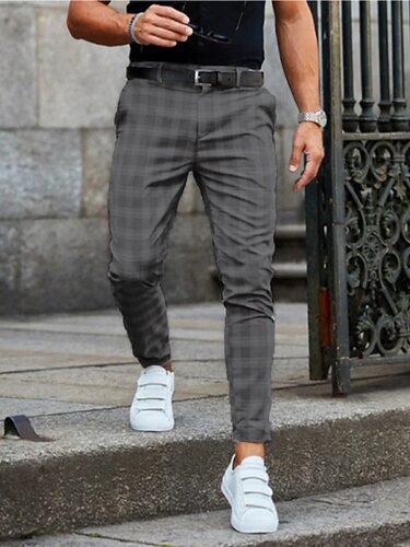 2024 New Men's Casual Plaid Printed Mid-waist Casual Trouser