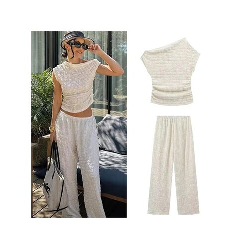 Casual Long Pants Suit Women Loose Solid Elastic Sleeveless