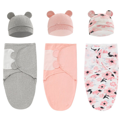 2PCS Cotton Newborn Sleepsack Baby Swaddle Blanket Wrap Hat