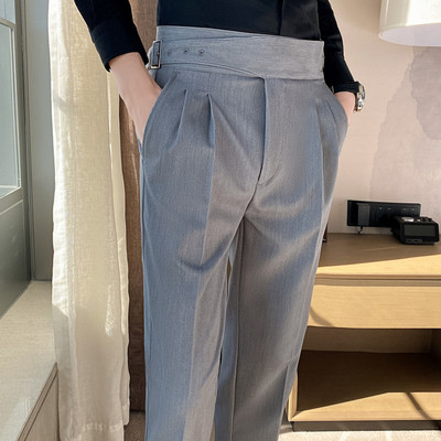 2024 Men's Naples Style Pleated Trousers Slim Fit British ma