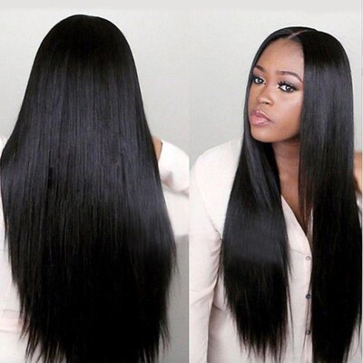 African  Middle Long Straight Hair Lady Chemical Fiber High