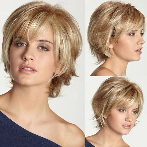 Temu Hot Selling Women's Short Straight Hair Light Blonde Fa
