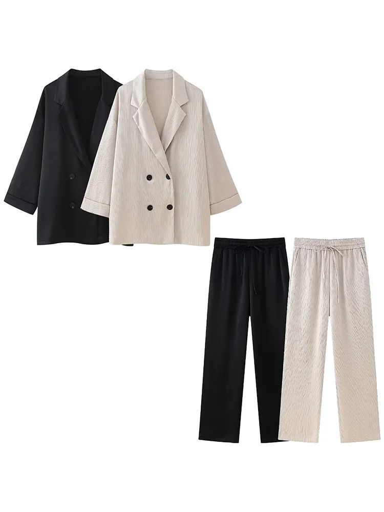 Willshela Women Fashion 2 Piece Set Solid Double Breasted Bl