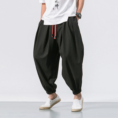 2024 Chinese Style Ice Silk Men's Pants Loose Large Size Men