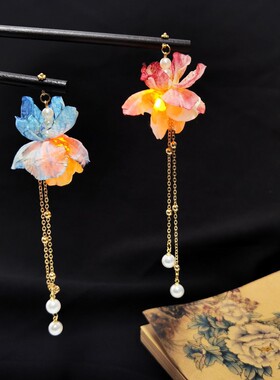New Chinese Hairpin Silk Flower Wood Hairpin Lantern Hairpin