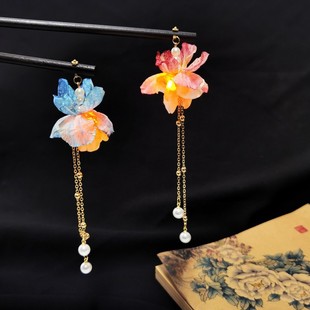New Chinese Hairpin Silk Flower Wood Hairpin Lantern Hairpin