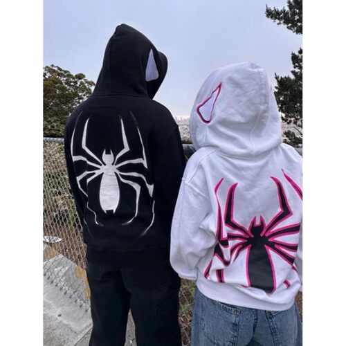 Full Zip Up Spider Hoodie Women Men Sreetwear Harajuku Graph