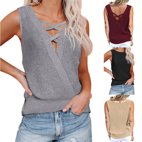 2024 Women's ops Waffle Deep V Neck Backless Vest T-shirt Sw