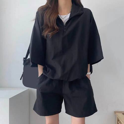 Fashion Women's Set Hooded Flare Short Sleeve Sweatshirt and