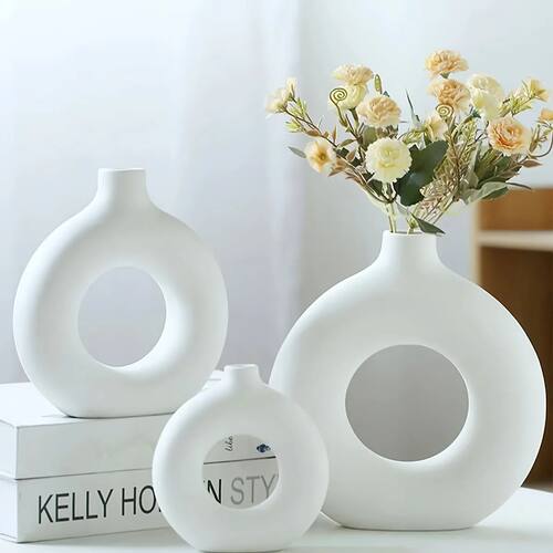 1pc, White/Beige Ceramic Vase  Vases For Decor, Modern Home