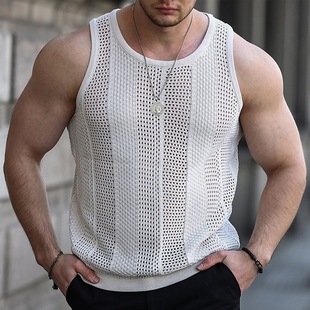 Men's Hollow Knitted Sweater Men's Sleeveless Slim Knitted V
