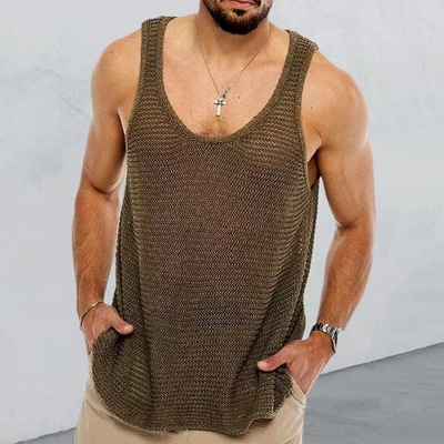 Men's Solid Color Loose Sleeveless Sweater Woolen Breathable