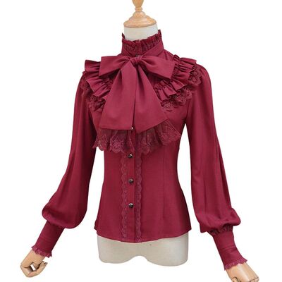 Vintage Spring Women Lolita Chiffon Shirts Long Sleeve Lace