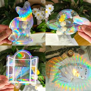 3D Rainbow Sun Catcher Wall Stickers Cat Bear Wolf Spaceship