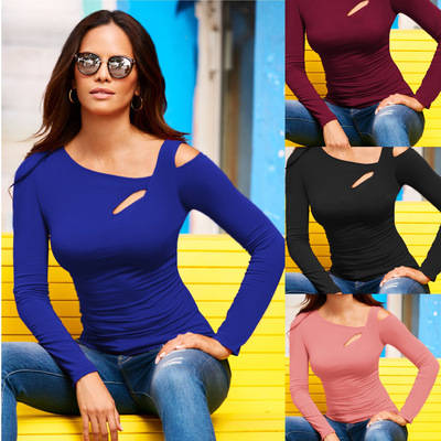 In Stock!women's Oblique Shoulder Sexy Long-sleeved T-shirt