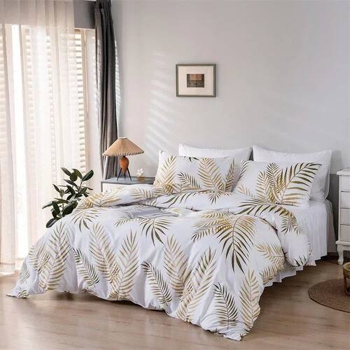 Modern Style Gold Print Queen Duvet ver Set Soft Comfortable