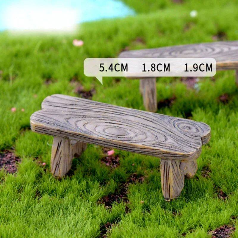 Mini Wooden Park Bench Chair Succulents Bonsai Ornaments Rom