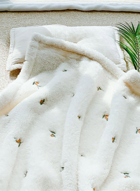 Korean Bear Olive Embroidery Baby Blanket Throws Coral Fleec