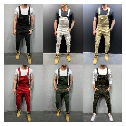 Wish Fashion Men's Suspenders Denim Pants Tear Denim Trouser