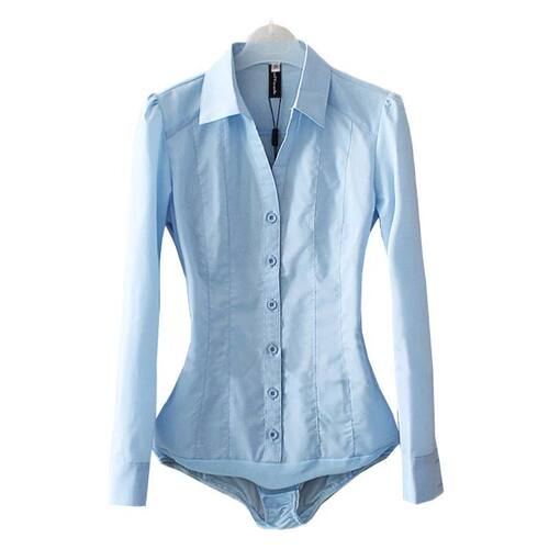Office Blouse Solid Body Shirt Turn-down Collar V Neck Long