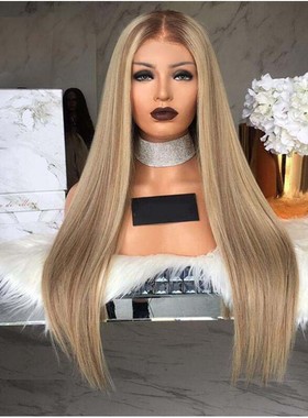 Mid-parted Long Straight Hair Chemical Fiber Headgear Platin