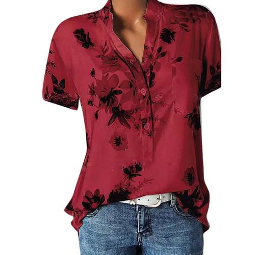 Boho Women's Tunic Floral Printing Shirt Pocket women 2024 b