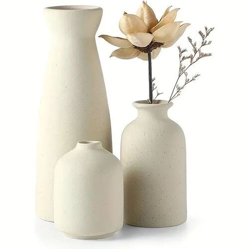 Ceramic Vase Set Of 3, Flower Vases For Rustic Home Decor, M