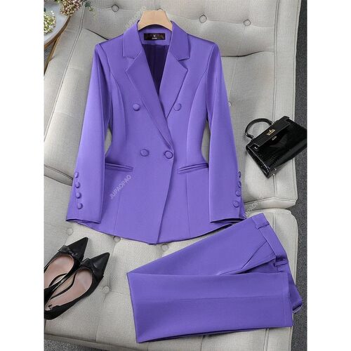 Fashion Office Ladies Formal Pant Suit Set Women Blue Pink Y
