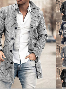 Wool Printed Men's Coat 2024 Coat Windbreaker