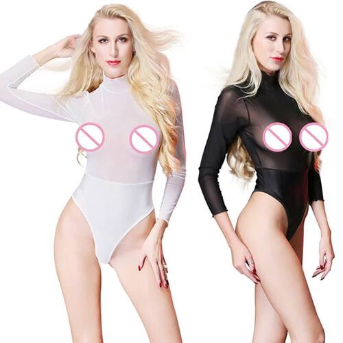 Summer Sexy Bodysuits Women Black Mesh Sheer One Piece Trans