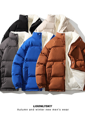 2024 Men's Velvet Thickened Cotton Coat Korean Style Stand C