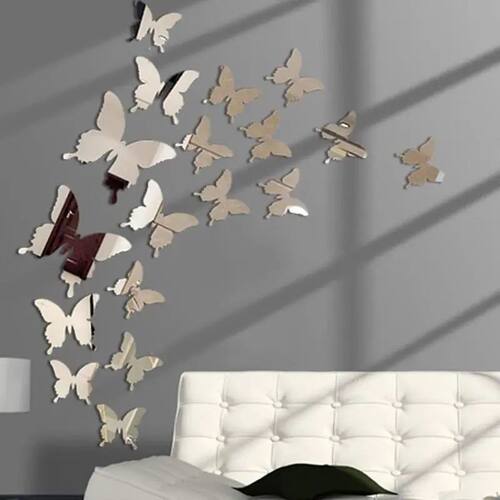 12Pcs/lot 3D Butterfly Mirror Wall Sticker Decal Wall Art Re
