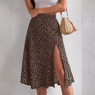 2024 Floral Skirt Slit A-line Hip ver Mid-waist Long Skirt