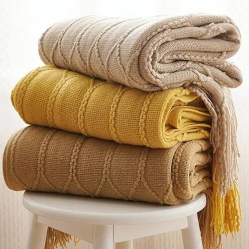 Boho Woven Throw Blanket with Tassels Jacquard Textured Boho
