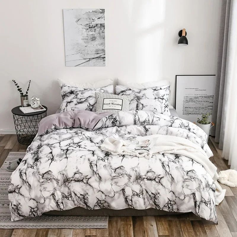 Mirco Fiber Marble Print Bedding Set Nordic Duvet ver Set Do