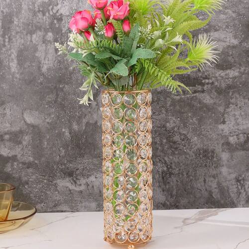 1pc Crystal Gold Flower Vase For Home Decor For Dining Table