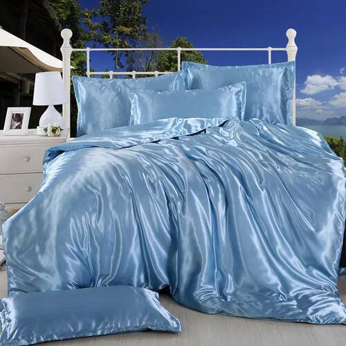 Satin Rayon Bedding Set High Quality Solid Color Bed ver Set