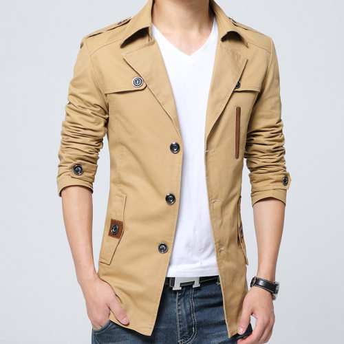 Cotton Jacket Washed Men's Windbreaker Slim Fit Top Mid-leng