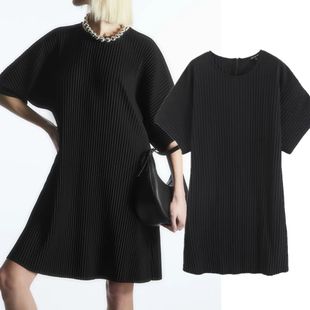 Withered British High Sreet Ladies Pleated Dress Fashion Bla