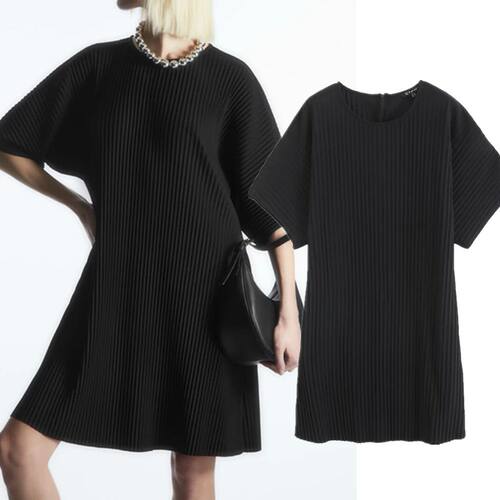 Withered British High Sreet Ladies Pleated Dress Fashion Bla