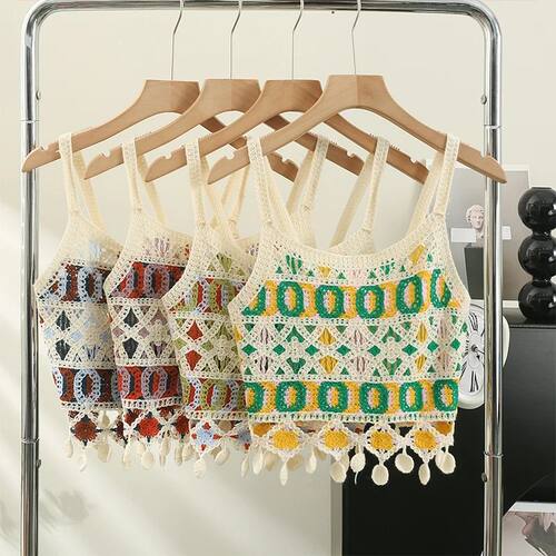 Bohemian Handmade Hollow Out Crochet for Women Tassel Vest C